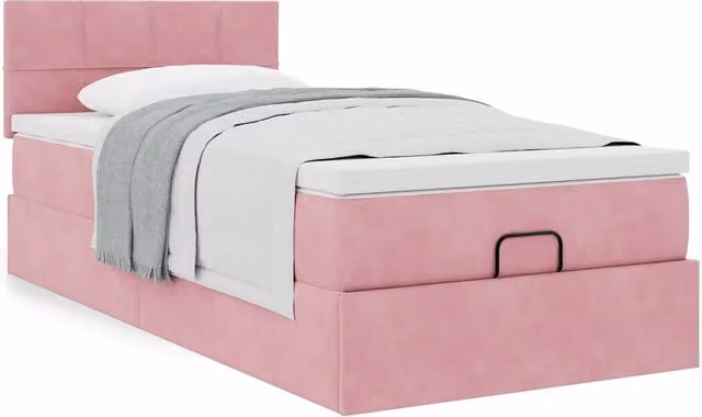 Letto con Pouf e Materasso vidaXL in Velluto Rosa e Bianco L/P/H: 203 x 140 x 88 cm
