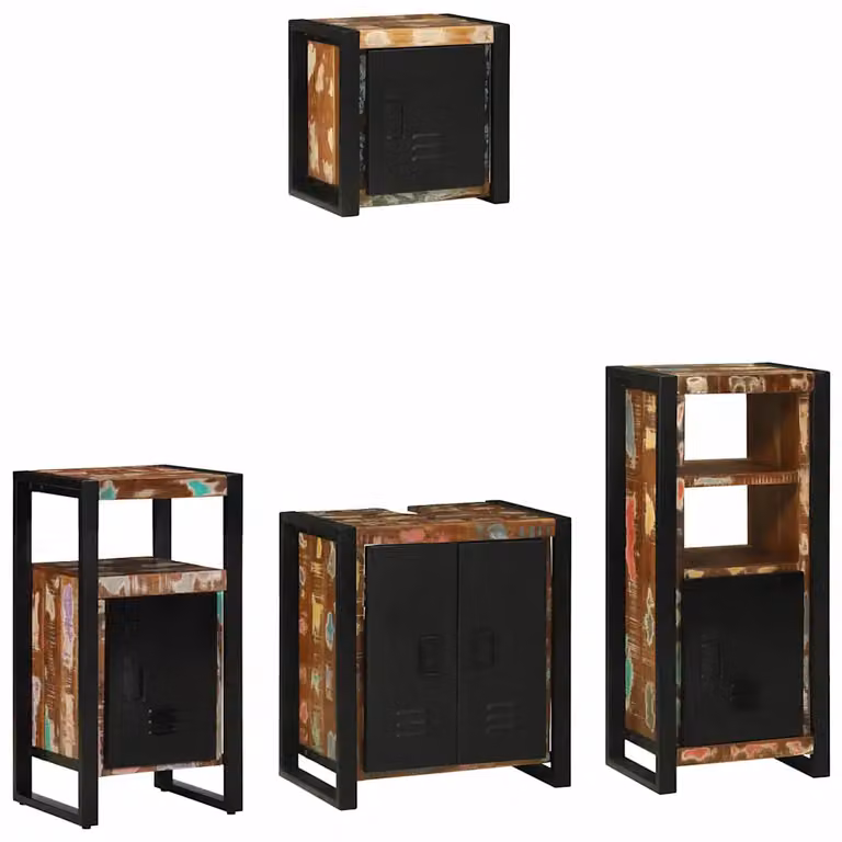 vidaXL Mobile per il bagno in legno e metallo con pensile a muro, stile minimalista, multicolore e nero