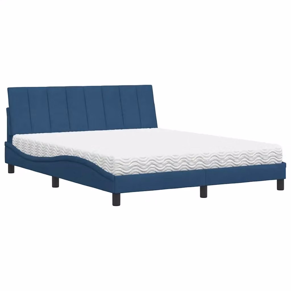 Letto con Materasso Hanko vidaXL in Tessuto Blu e Bianco L/P: 160 x 200 cm – 2