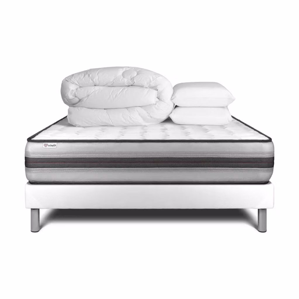 Kit letto completo Vitalpower Recover bianco con materasso in schiuma traspirante 200x200 cm, box spring con doghe, 2 cuscini e piumino – 2