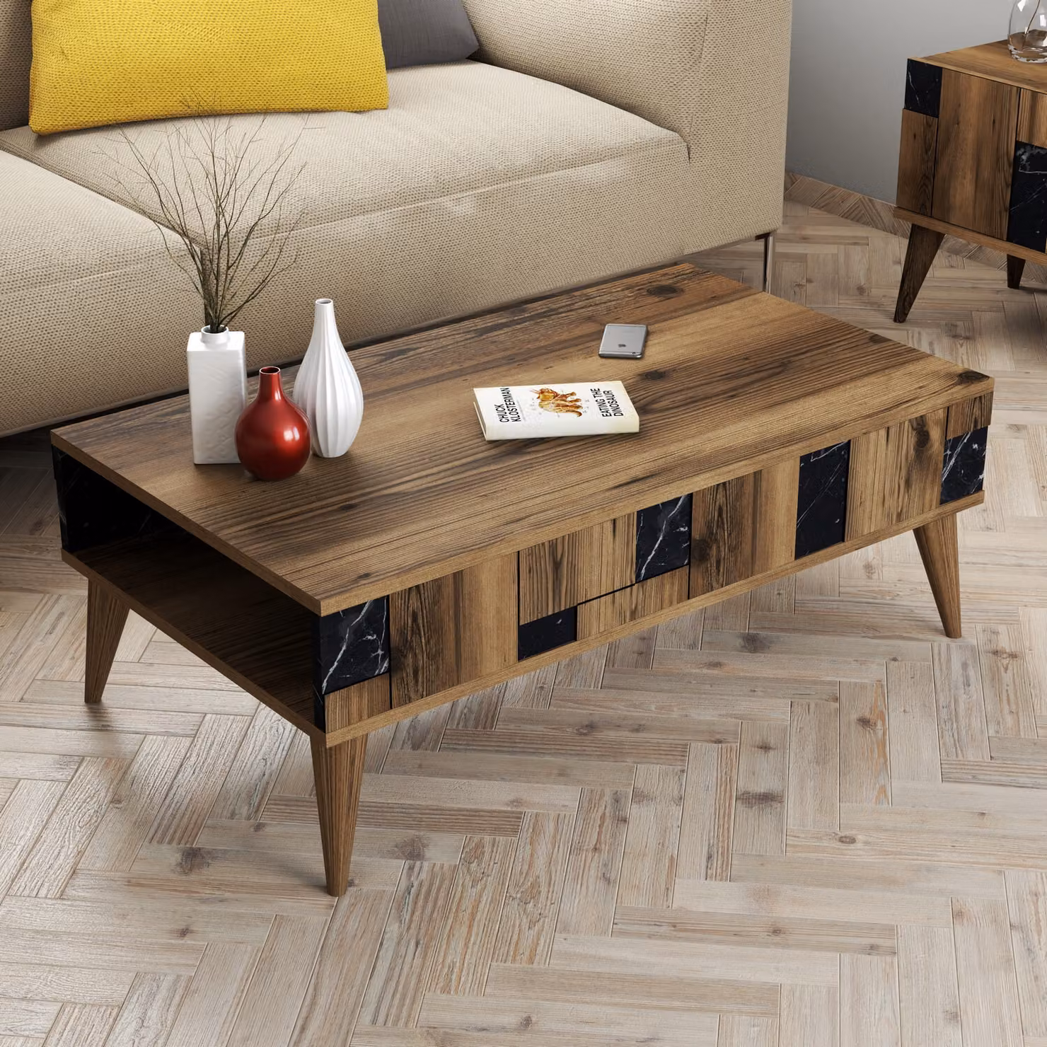 Skye Decor, Madrid - Nero, tavolino, noce, 100% PANNELLI DI PARTICELLE RIVESTITI IN MELAMMINA, 105 x 60 x 37,6 cm