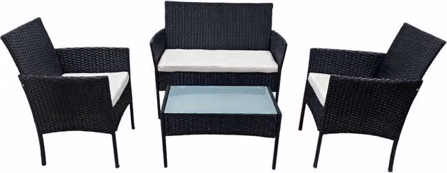 Set di mobili da giardino CORFOU in resina intrecciata nera - 4 posti - cuscini beige