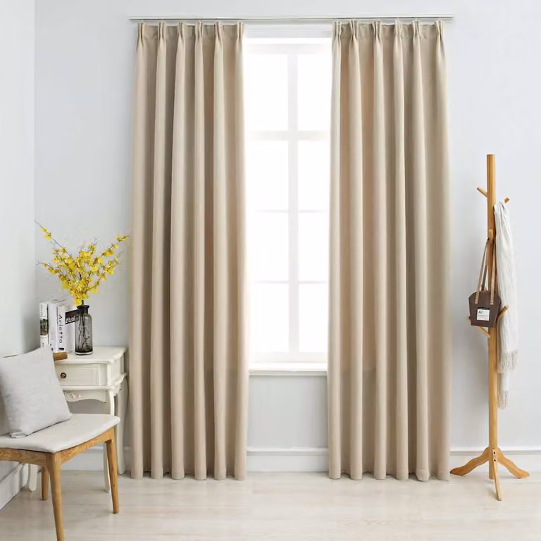 Set di 2 tende oscuranti vidaXL in poliestere beige con ganci, L 140 cm x H 245 cm