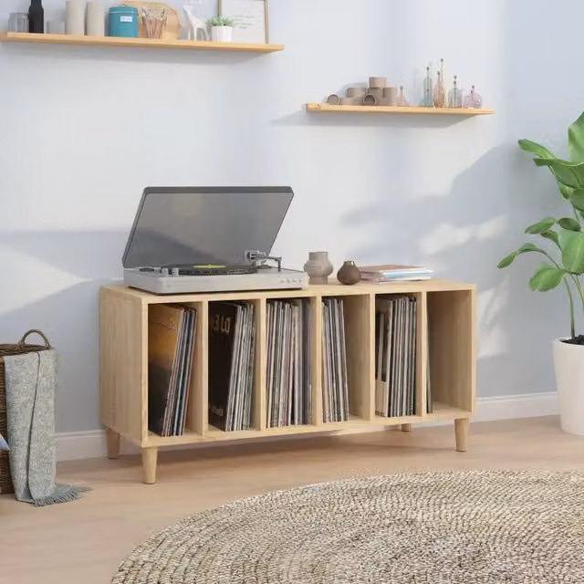Mobile Porta Dischi vidaXL in Legno Multistrato Rovere Sonoma, L 100 cm x P 38 cm x H 48 cm