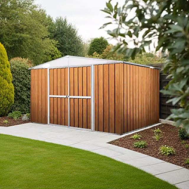 Casetta giardino lamiera Box in Acciaio Zincato 360x345cm x h2.12m - 150KG - 12,42mq - LEGNO