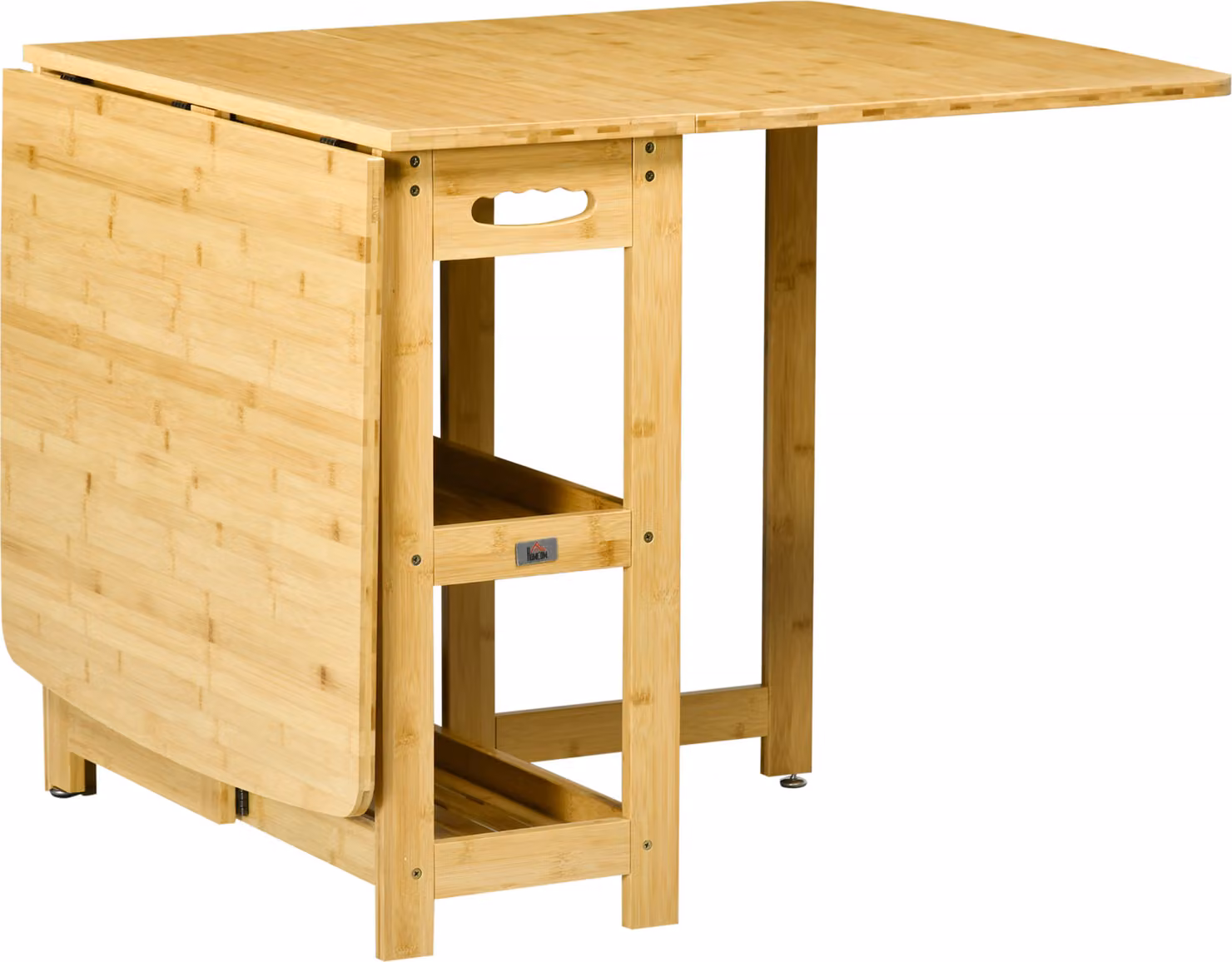 Tavolo pieghevole, tavolo da pranzo, tavolo da cucina con ripiani, gambe regolabili, bambù, legno naturale, 149,5 x 80 x 73,5 cm,