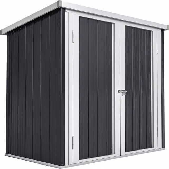 Casetta da Giardino 1,26 m² Capanno Porta Attrezzi in Lamiera d'Acciaio Resistente con 2 Porte 147L x 86l x 134H cm Nero Bianco