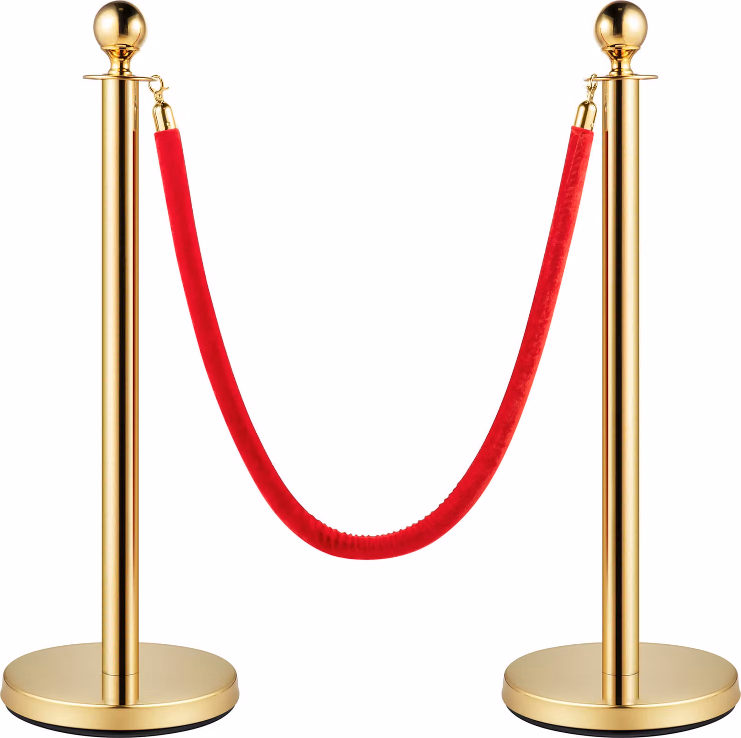 SucceBuy confezione da 6 pali barriera con corda di velluto, pali barriera per il controllo della folla con 4 corde di velluto rosso lunghe 5 piedi. Barriera per code in acciaio inox con punta a sfera