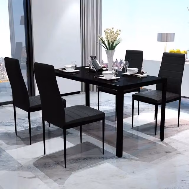 Set da pranzo moderno vidaXL composto da tavolo rettangolare in vetro nero e 5 sedie