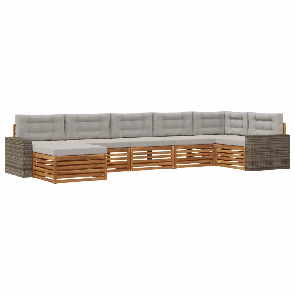 Set di divani da esterno a L vidaXL in legno di acacia con cuscini beige e grigio chiaro – 2