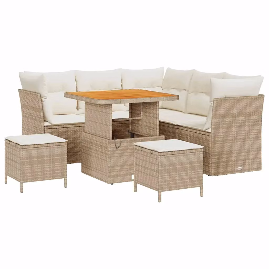 Set Divano da Giardino vidaXL 8 Pezzi in Polyrattan Beige con Cuscini e Tavolino da Caffè – 2