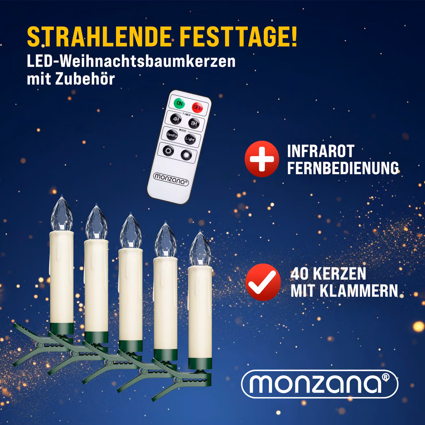 Set di 40 candele LED a forma di cereria per albero di Natale Monzana® colore bianco con telecomando, timer ed effetto flicker – 2