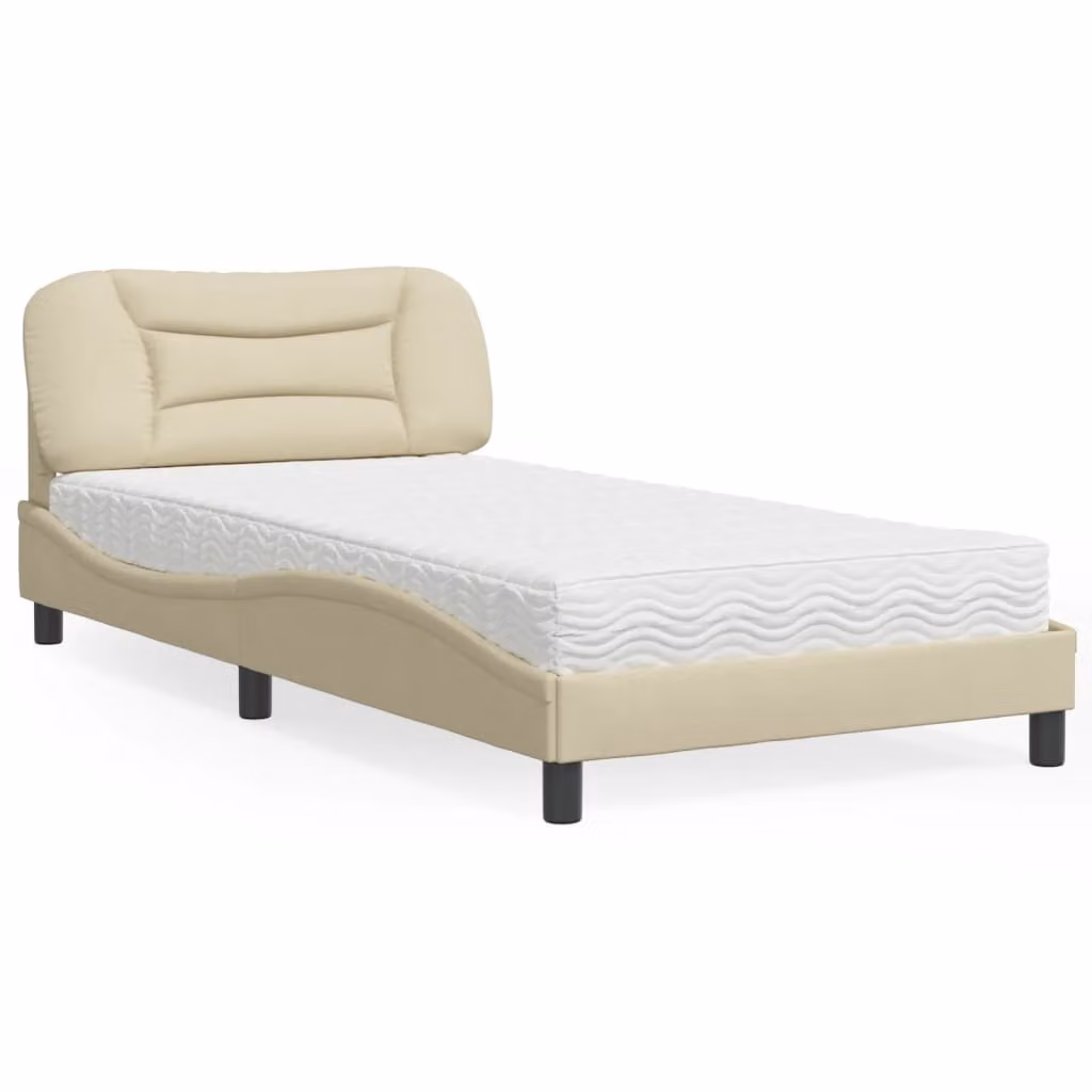 Letto con Materasso Hvar vidaXL in Tessuto Beige e Bianco L/P/H: 100 x 200 cm