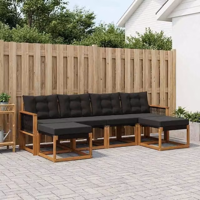 Set di divani da esterno 6 pz Naturale e Nero 3382128