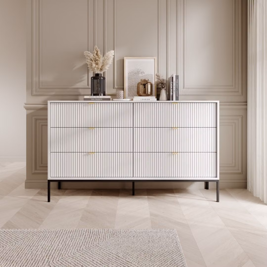 Cassettiera larga con cassetti MISHEEL - bianco / nero