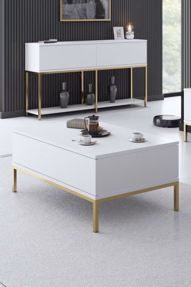 Skye Decor, Lord - White, Gold, tavolino, 100 % MELAMIN COATED SLIPBOARD, bianco, 90 x 60 x 40 cm