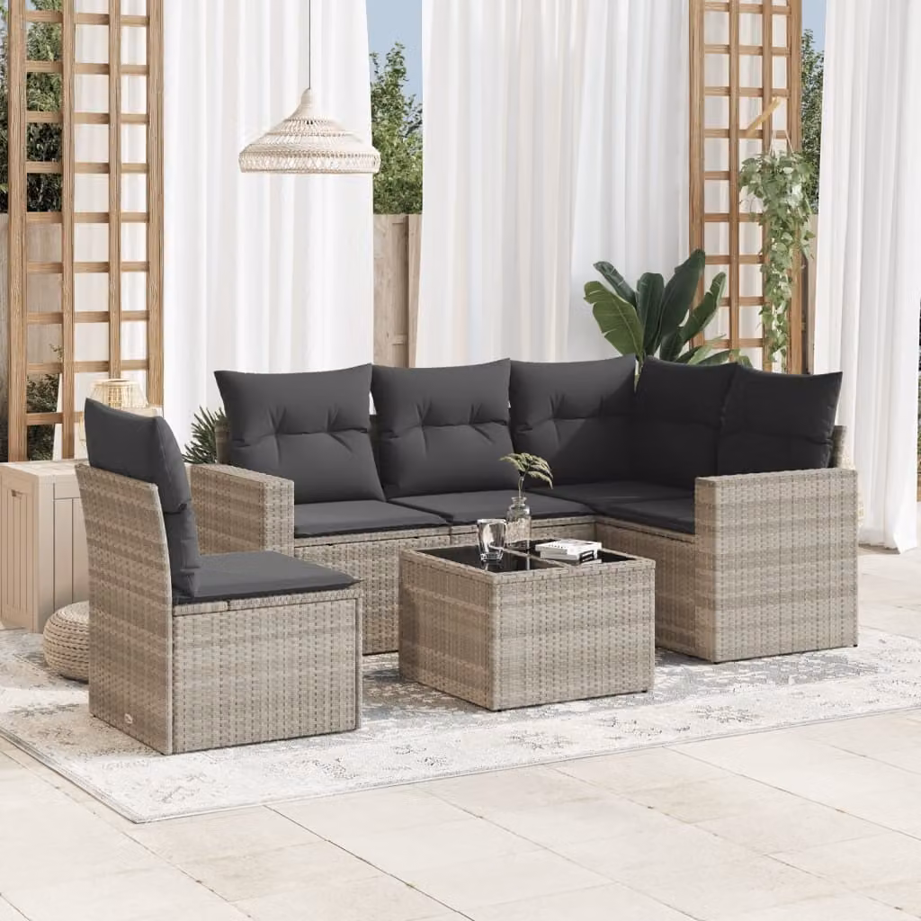 Maison Exclusive - Set Divano da Giardino 6pz con Cuscini Grigio Chiaro Polyrattan