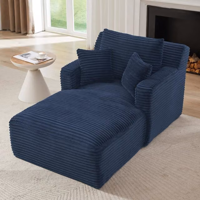 Poltrona letto Mivray in velluto a coste blu con imbottitura mista e molle insacchettate