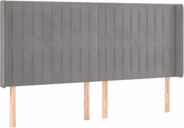 Testiera ad orecchio in velluto grigio chiaro con struttura in legno L: 163 cm, P: 16 cm, H: 118/128 cm