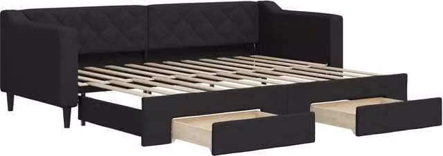 Divano letto | Sof¨¤ letto | Letto singolo Estraibile con Cassetti Nero 80x200 cm in Tessuto