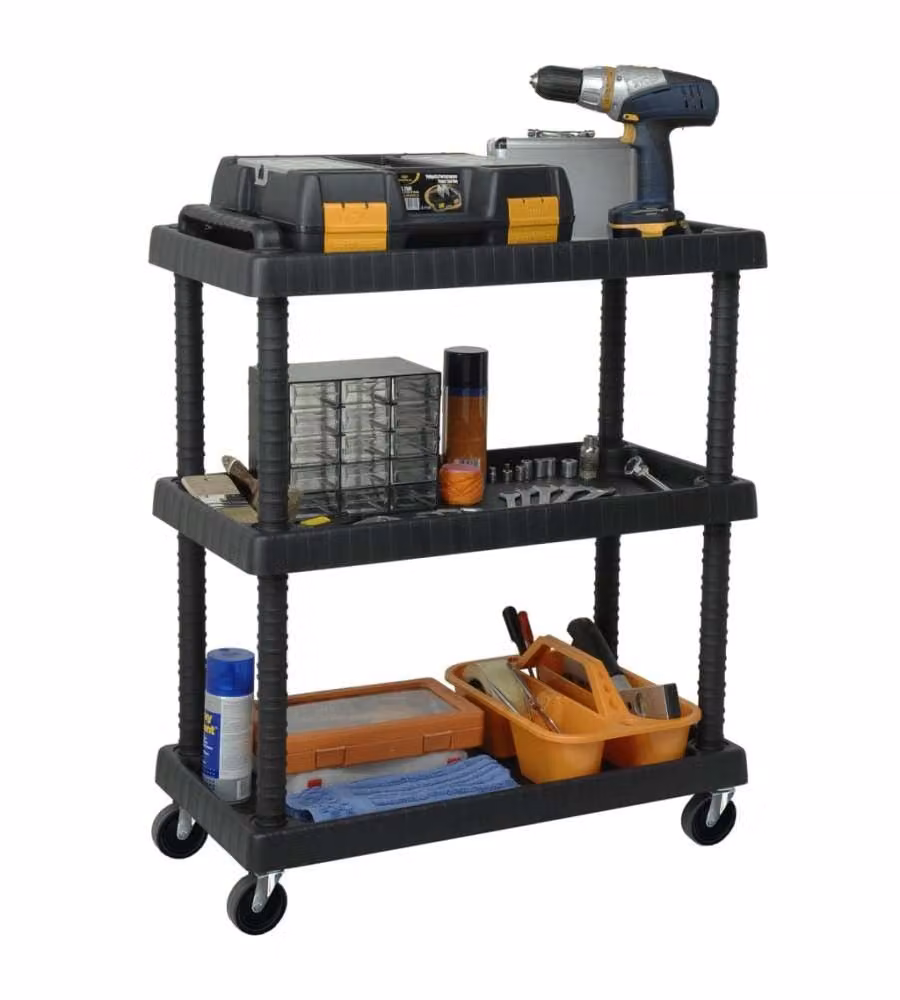 Carrello Attrezzi da Officina a 3 Livelli Nero 75x37,5x92 cm PP