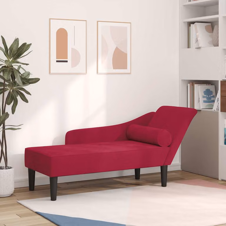 vidaXL Chaise Lounge Moderna in Velluto Rosso con Cuscini e Struttura in Legno L/P/H: 141 x 55,5 x 66,5 cm