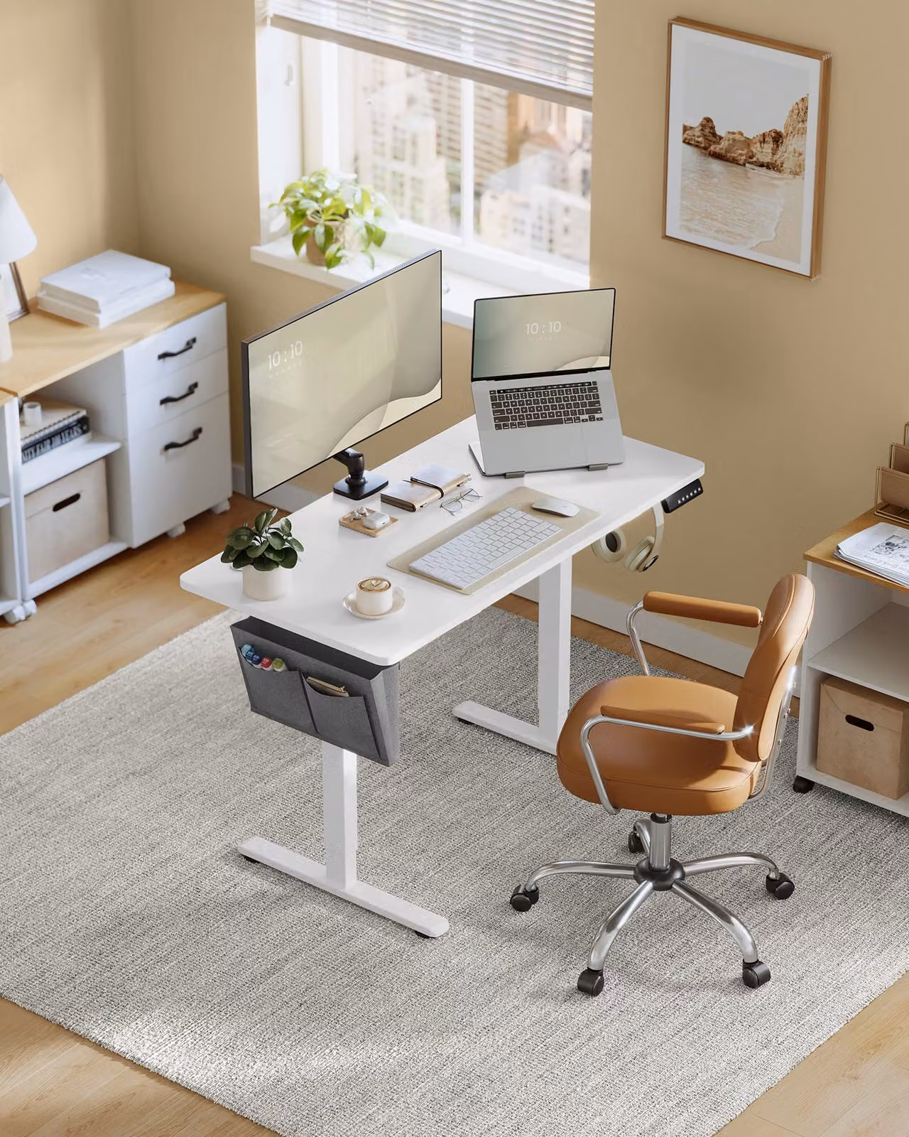 SONGMICS Scrivania elettrica regolabile in altezza 120cm 4 altezze bianco