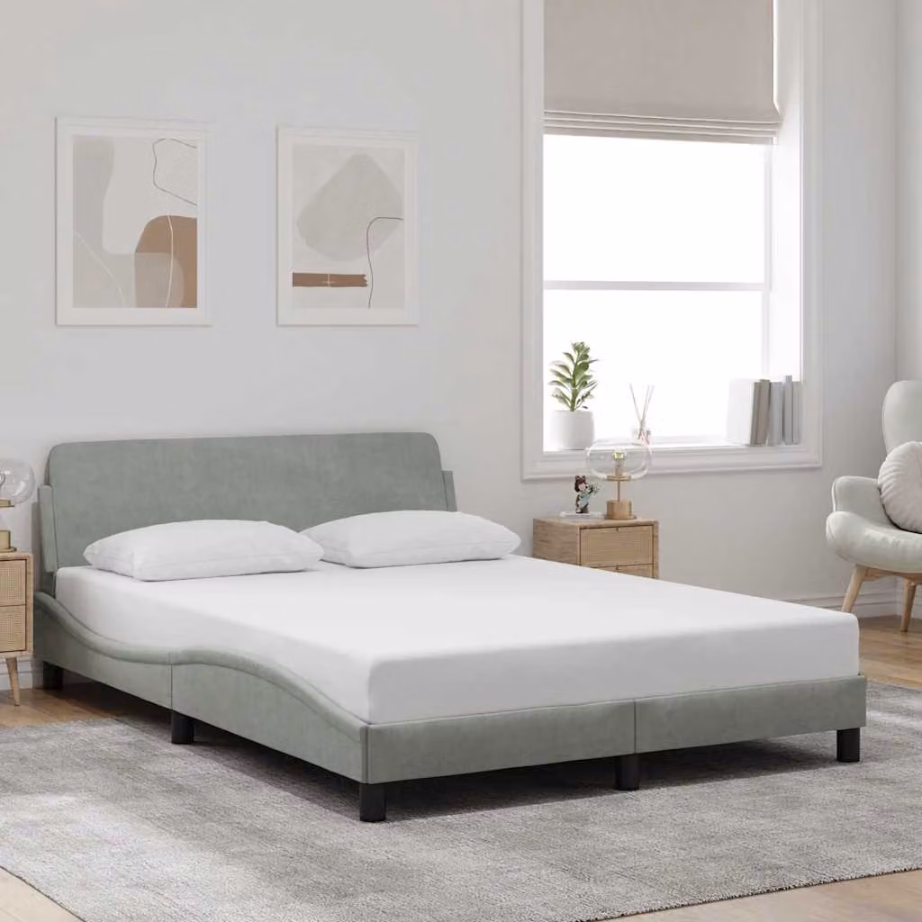 Giroletto vidaXL Dover in velluto grigio con struttura in legno e metallo L: 137 cm, P: 190 cm