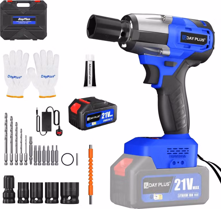 Avvitatore a impatto a batteria - Senza spazzole 3 in 1 - Attacco quadrato da 1,27 cm - Coppia di 450 Nm - 2 velocità - Batteria agli ioni di litio da 6000 mAh - 4 bussole - 1 batteria