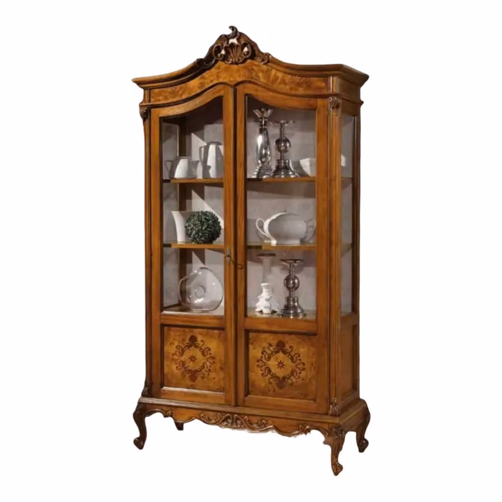 Vetrina in legno di radica con 2 ante in vetro stile Impero finitura Bassano Mobili 2G L: 114 cm, P: 46 cm, H: 217 cm – 2