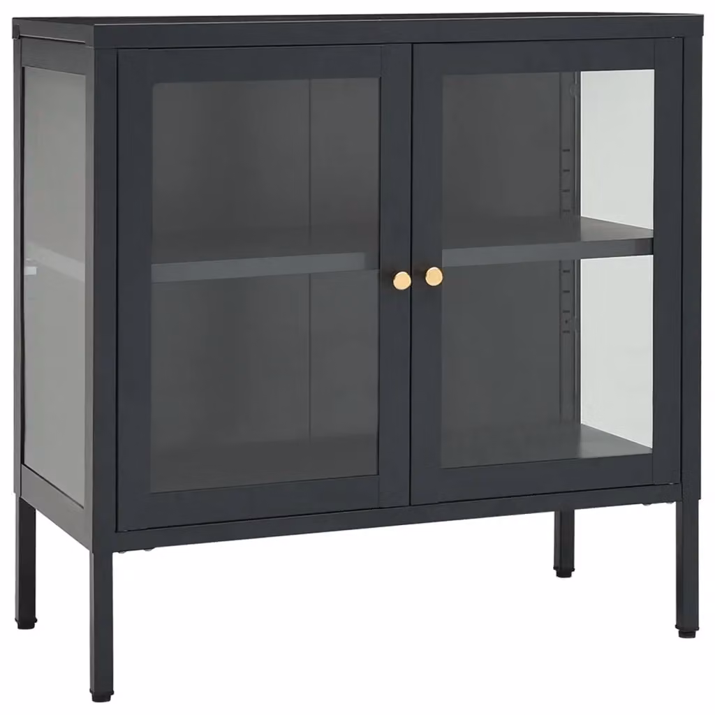 vidaXL Credenza Antracite in Acciaio e Vetro L: 70 cm, P: 35 cm, H: 70 cm – 2
