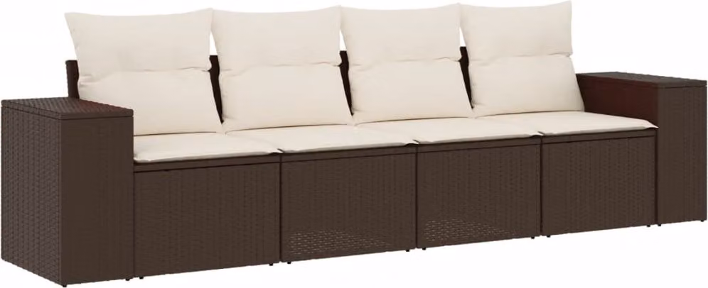 Set Divano da Giardino 4 pz con Cuscini Marrone in Polyrattan
