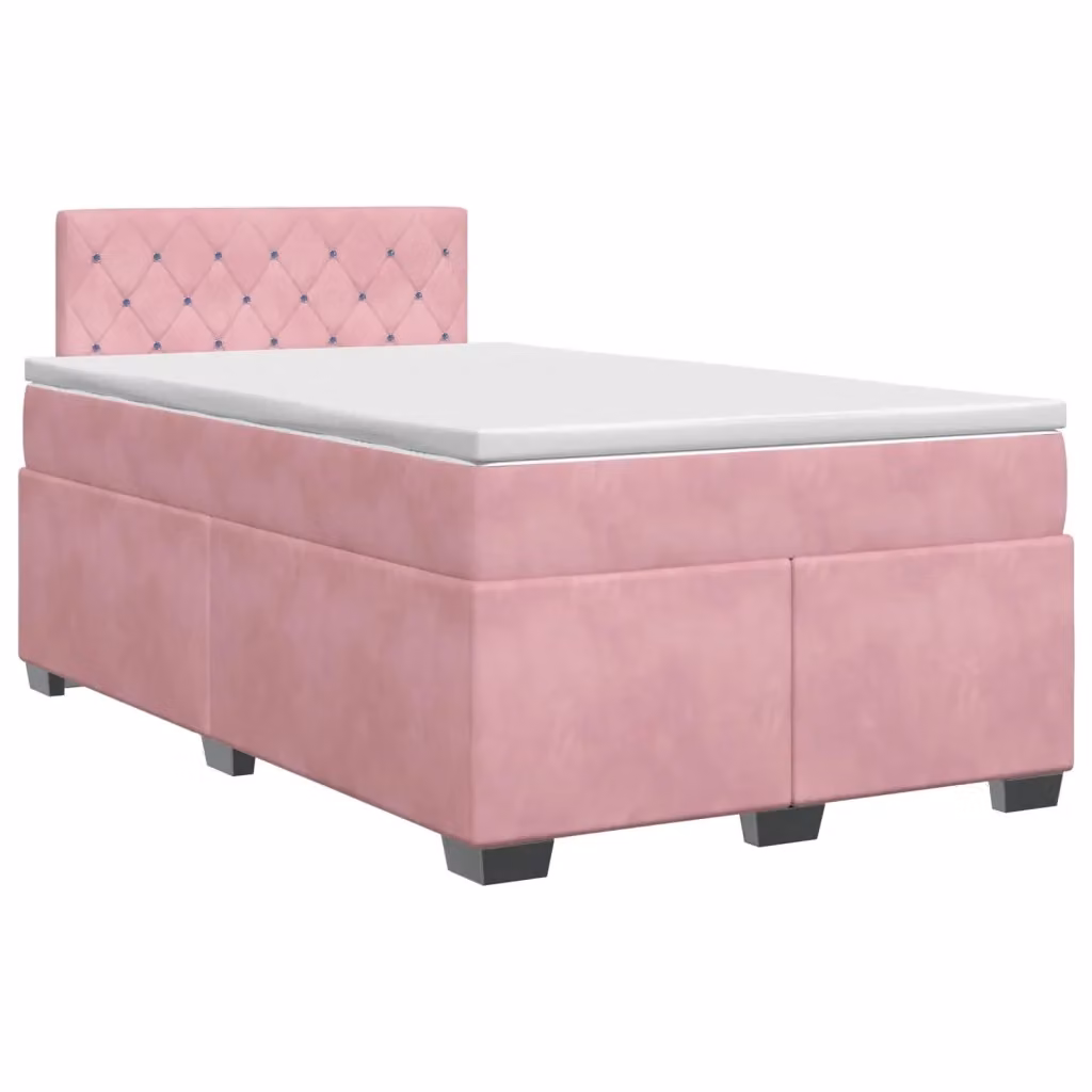 Letto box spring con materasso vidaXL in velluto rosa e bianco con base a sollevamento L/P/H: 122 x 122 x 46 cm, dimensioni materasso: 120 x 200 cm – 2