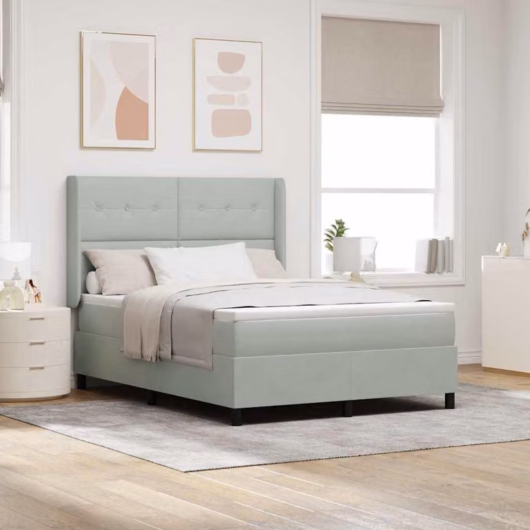 Maison Exclusive - Letto boxspring con testiera grigio chiaro 160 x 200 cm in velluto