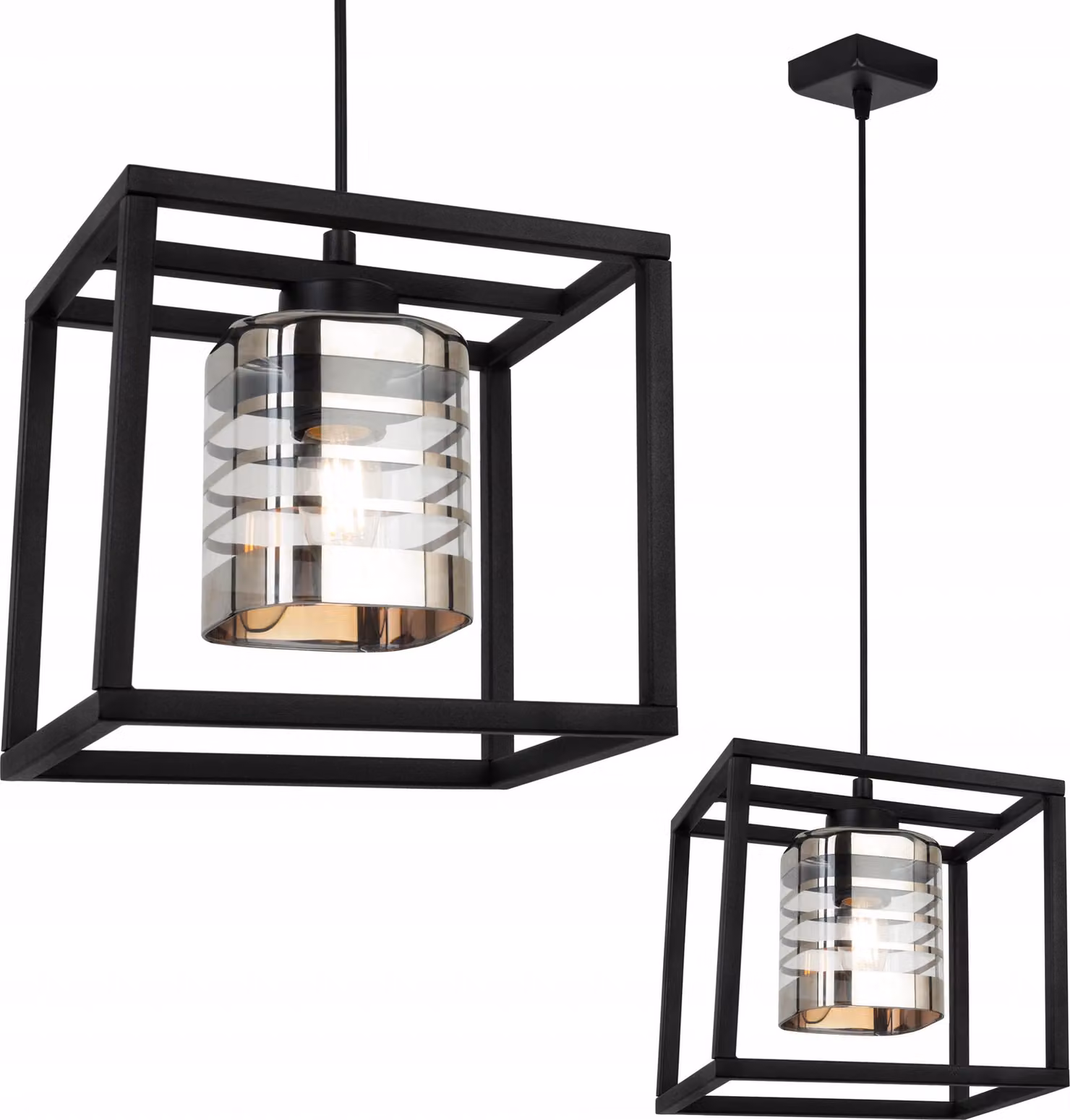 Lampada a sospensione Helix Cage - Lampada da soffitto per soggiorno, camera da letto e sala da pranzo - Lampada a sospensione in metallo e vetro - E27 - 1 lampadina