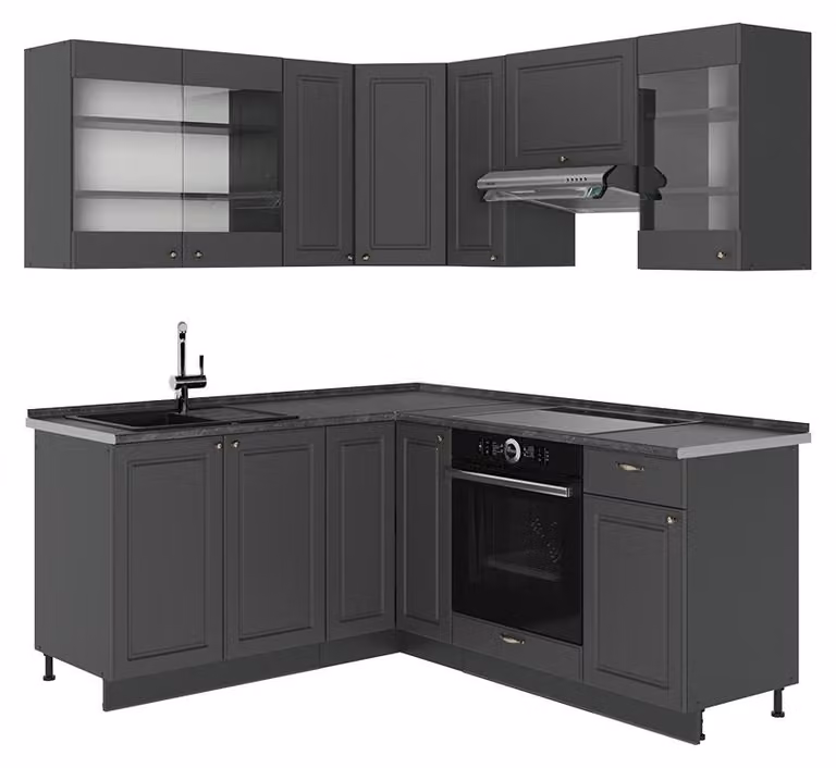 Cucina angolare completa Vicco Fame-Line Oro-antracite rustico/Antracite 190 x 160 cm senza piano di lavoro, Model 56844