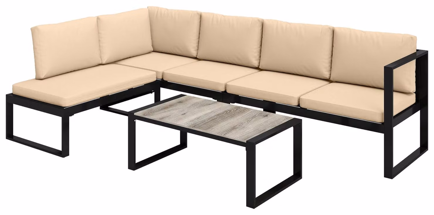 Set da giardino composto da 4 pezzi - Set lounge con tavolo | Colore: kaki | Dimensioni: 152x247x65 cm