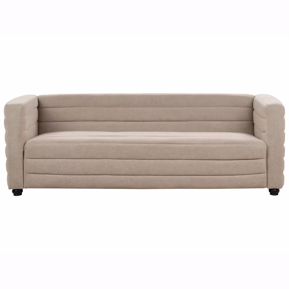 Divano a 3 posti Beliani in tessuto bouclé beige con design moderno e struttura in legno L: 214 cm, P: 79 cm, H: 72 cm – 2
