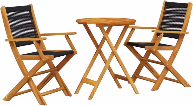 Set da Bistrot 3pz | Set Salotto da Giardino Nero in Polipropilene e Legno Massello