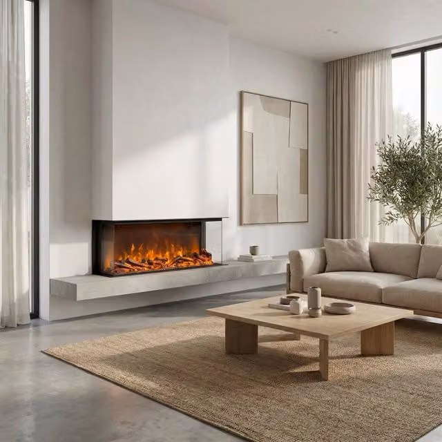 Caminetto Elettrico Trifacciale SINED Nero con Potenza Riscaldante 750-1500W e Telecomando