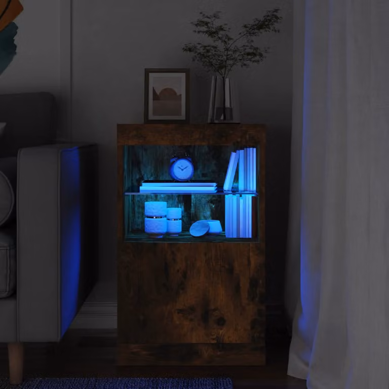 Credenza moderna vidaXL con luci LED in rovere fumo, L 41 cm x P 37 cm x H 67 cm