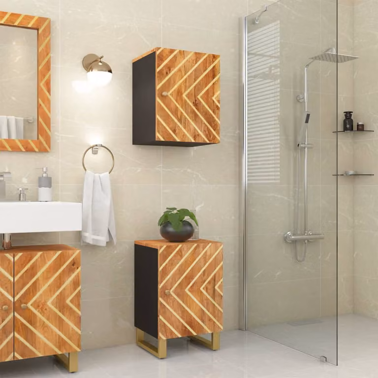vidaXL Mobiletto da Bagno Marrone e Nero 38x33,5x58 cm Legno di Mango