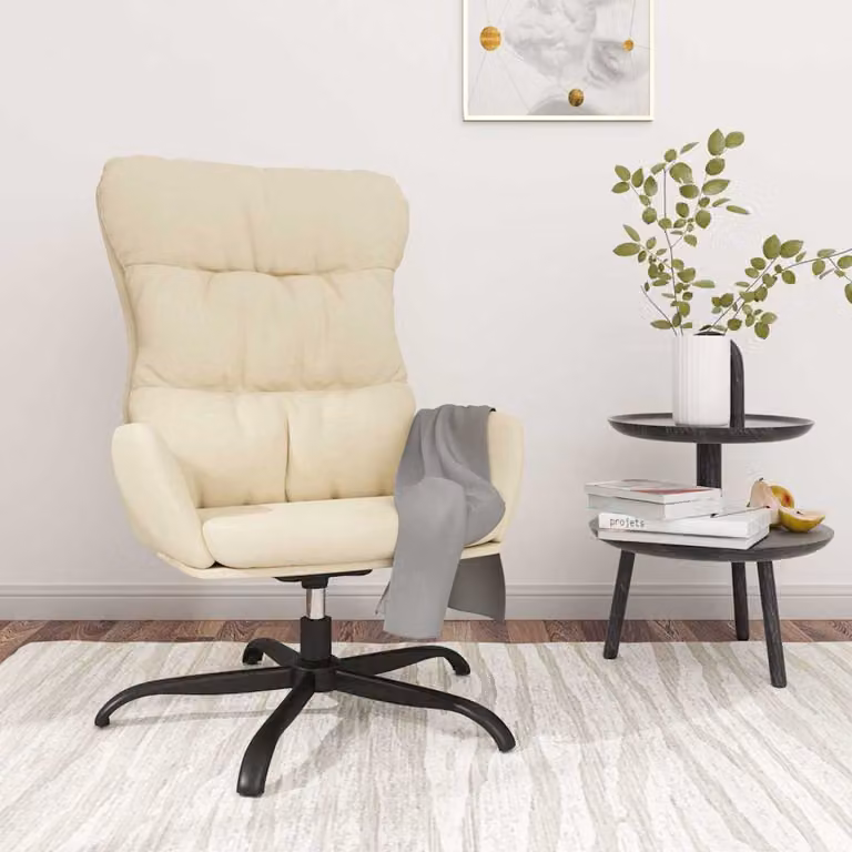 Sedia Relax vidaXL Beige in Tessuto con Struttura in Metallo e Braccioli, Girevole 360 Gradi, H 70 x L 98 x P 45 cm