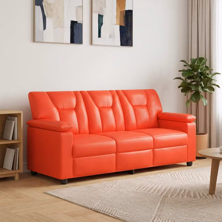 Divano moderno vidaXL in similpelle rosso e nero con struttura in metallo L: 191 cm, P: 85 cm, H: 93 cm