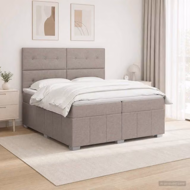 Letto box spring con materasso ibrido vidaXL color beige L/P/H: 200 x 200 x 140,5 cm