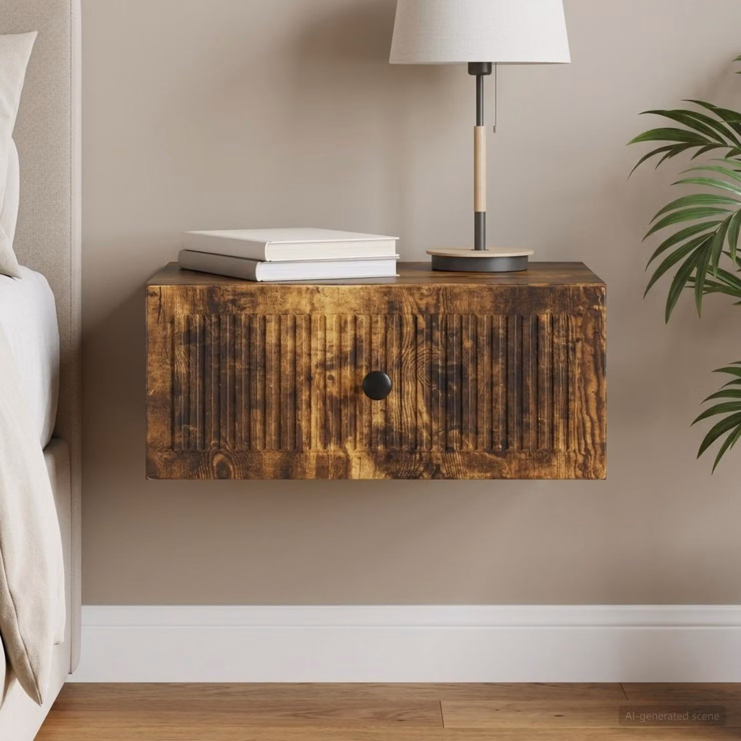 Armadio da notte vidaXL in legno e metallo Rovere Fumo, L: 49 cm, P: 34,5 cm, H: 20 cm