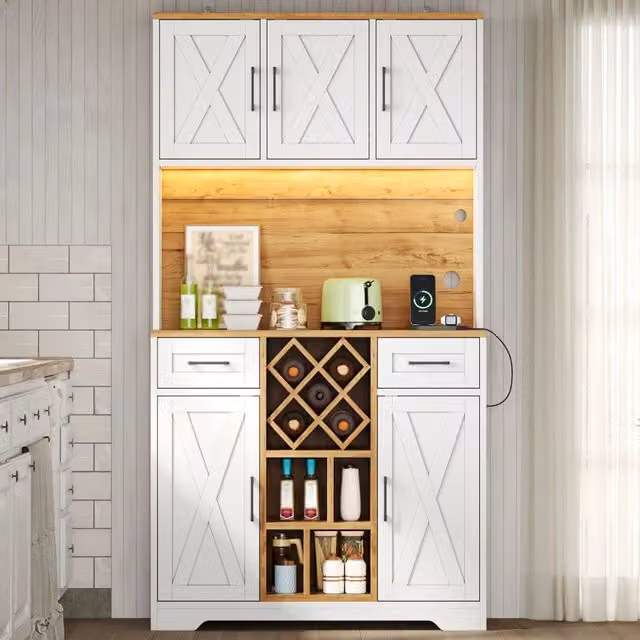 Mobile colonna da cucina Mivray bianco con illuminazione integrata, portabottiglie ed estraibile, L/P/H: 105 x 40 x 180 cm