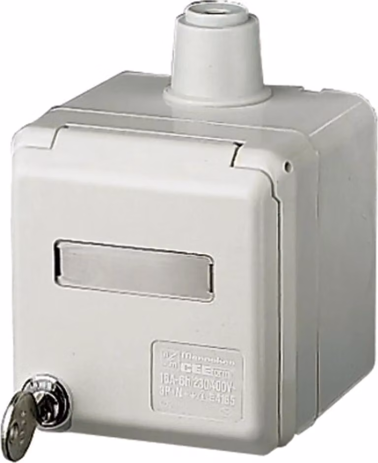 Presa a muro Mennekes AP CEE, Cepex, 16 A, 5 p, 400 V, 6 h, IP44, grigio chiaro, con serratura e blocco, 1 pz.