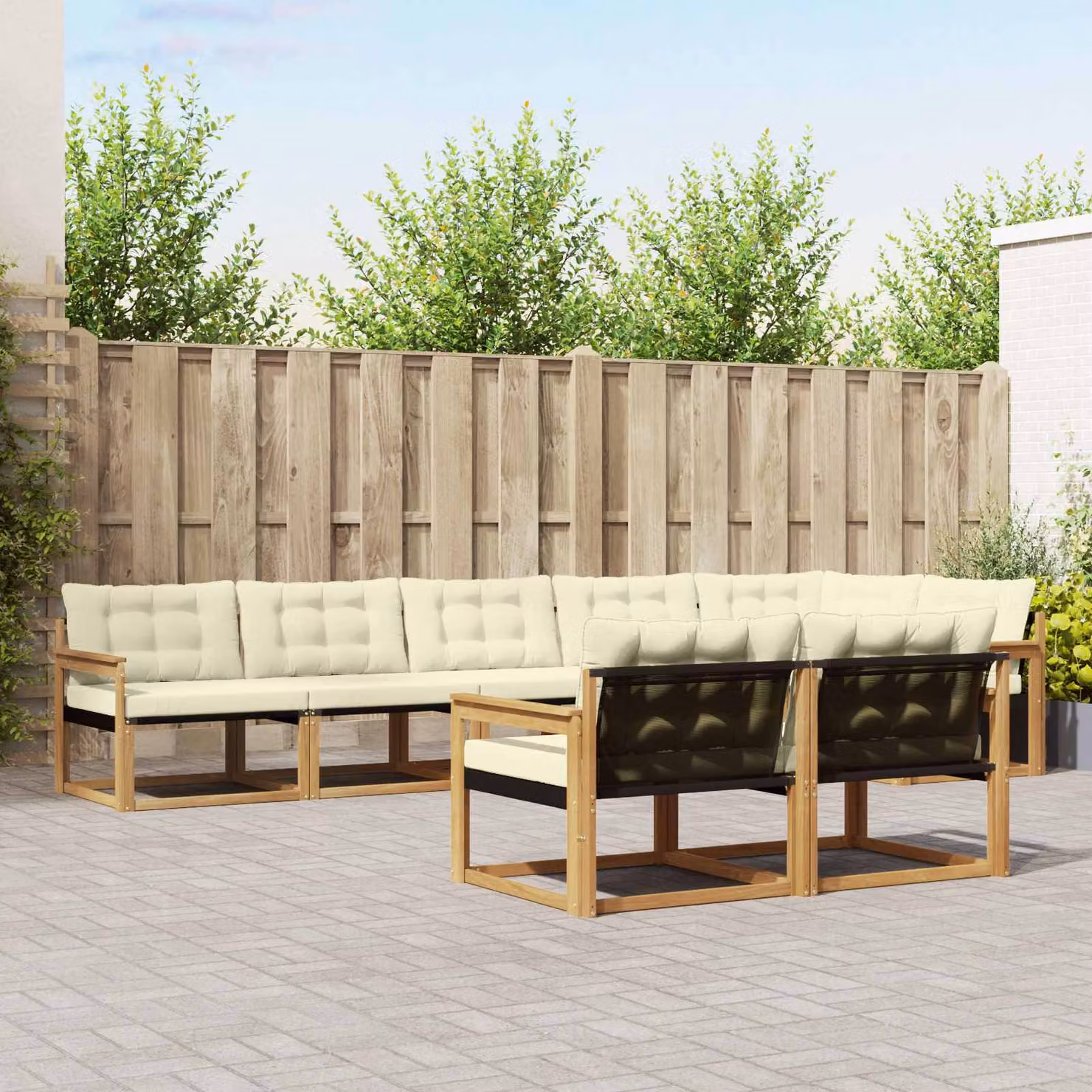 Set di divani da esterno vidaXL 8 pz in legno di acacia con cuscini Bianco, Beige e Marrone