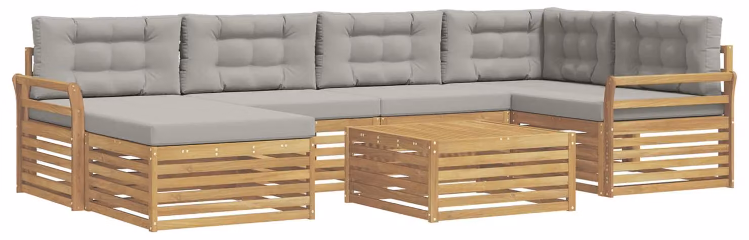 Set di divani da esterno, 7 pezzi, bianco e grigio chiaro